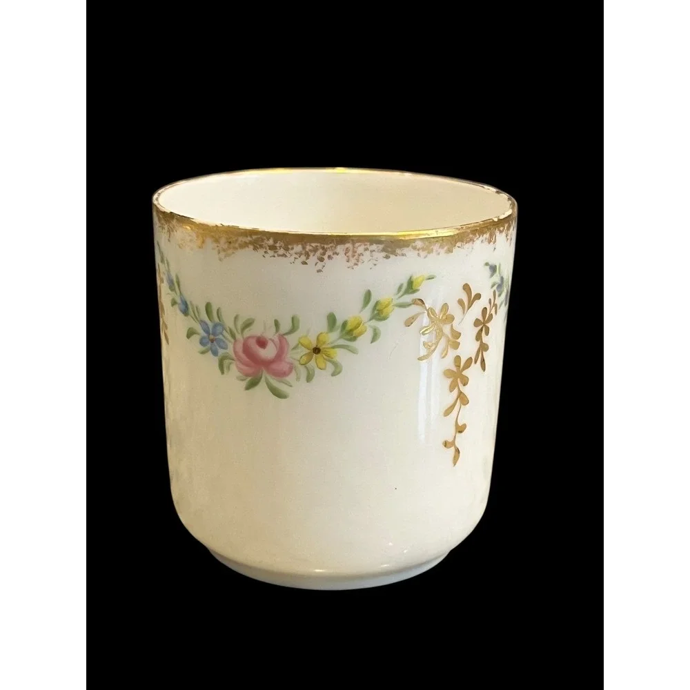 Haviland & Co Limoges France Floral Gold Gilt Demitasse Cup and Saucer Set